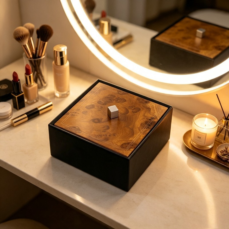 Luxury Watch Square - กล่องเก็บนาฬิกาหรูหราสไตล์อิตาลี กล่องใส่เครื่องประดับสแตนเลส กล่องเก็บนาฬิกาลายไม้ ของตกแต่งตู้เสื้อผ้า ของใช้จัดเก็บในบ้าน