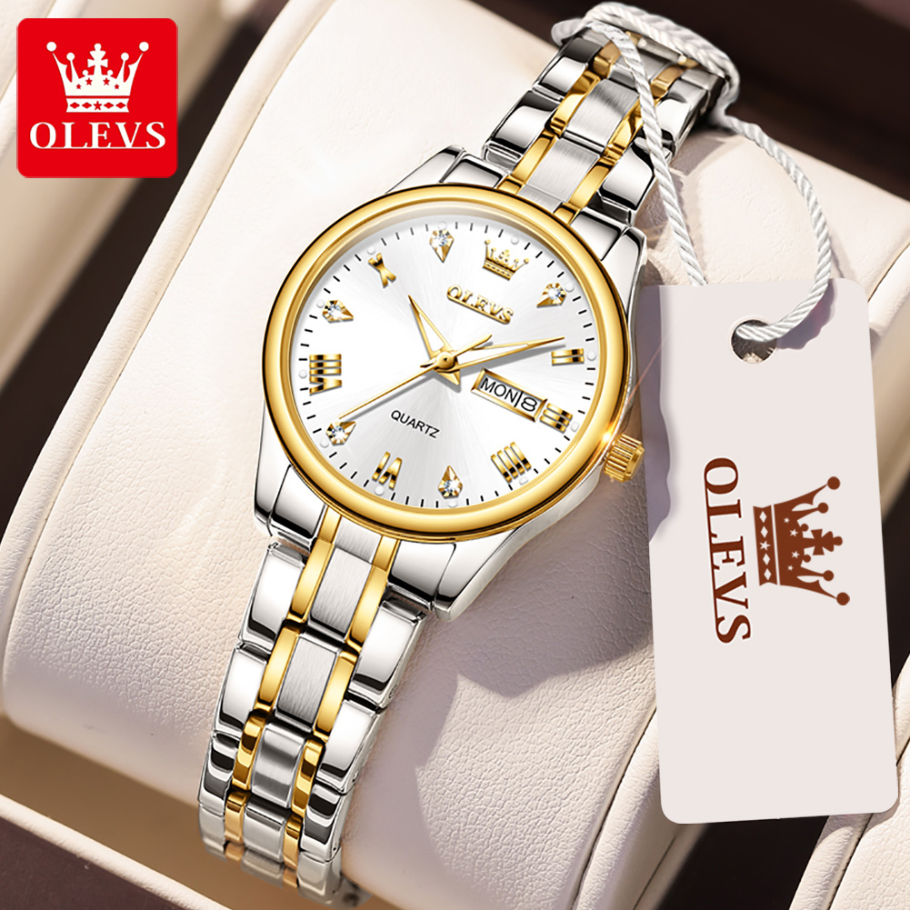 Luxury Watch With Leather Strap - OLEVS 5563นาฬิกาควอตซ์ผู้หญิงแฟชั่นใหม่กันน้ำหรูหราคลาสสิกนาฬิกาสายสแตนเลสนาฬิกาข้อมือผู้หญิง