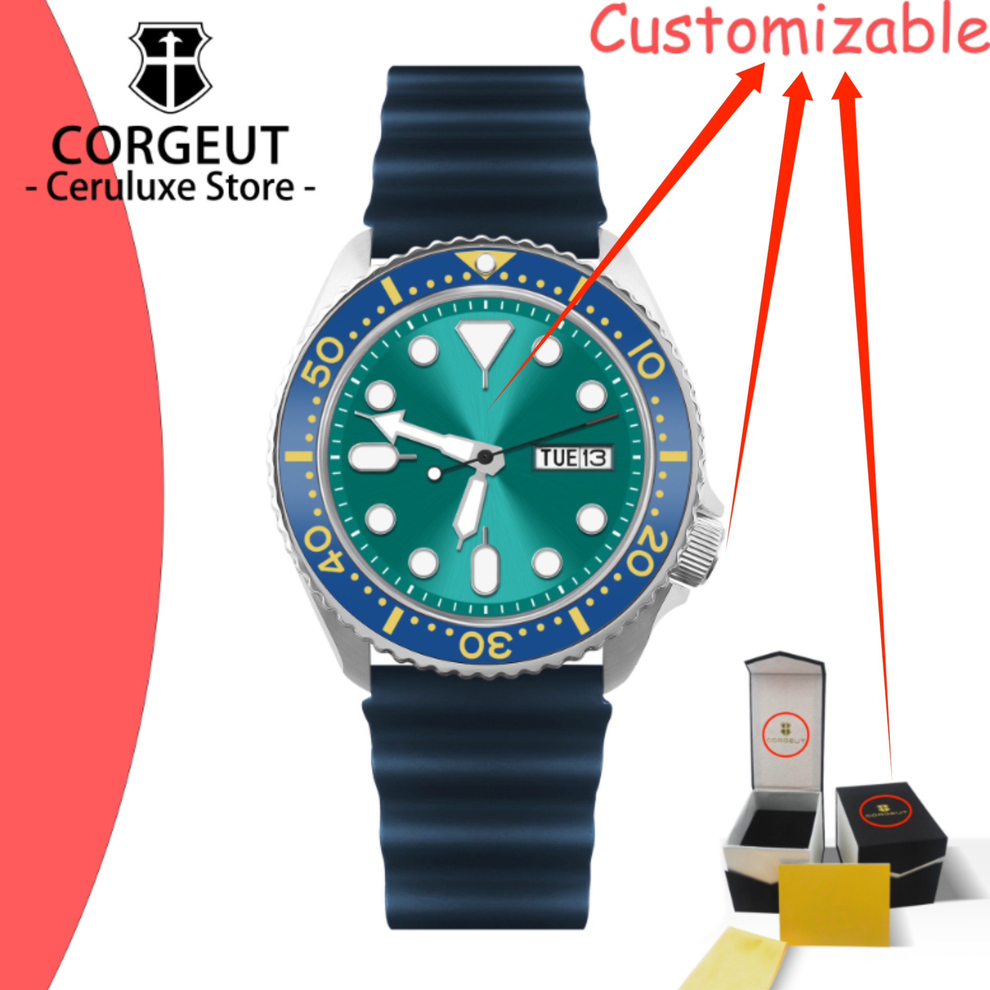 Luxury Watch Logo - นาฬิกาดำน้ำวินเทจโลโก้แบบกำหนดเอง นาฬิกาผู้ชายระบบกลไก กันน้ำ 100 เมตร เรืองแสง