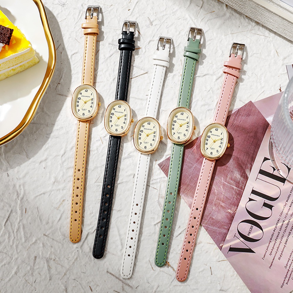 Luxury Watch With Leather Strap - หรูหรารูปไข่ Dial นาฬิกาผู้หญิงแฟชั่นสุภาพสตรีชุดของขวัญนาฬิกาควอตซ์สายหนังที่มีสีสันนาฬิกาข้อมือนักเรียน Dropshipping