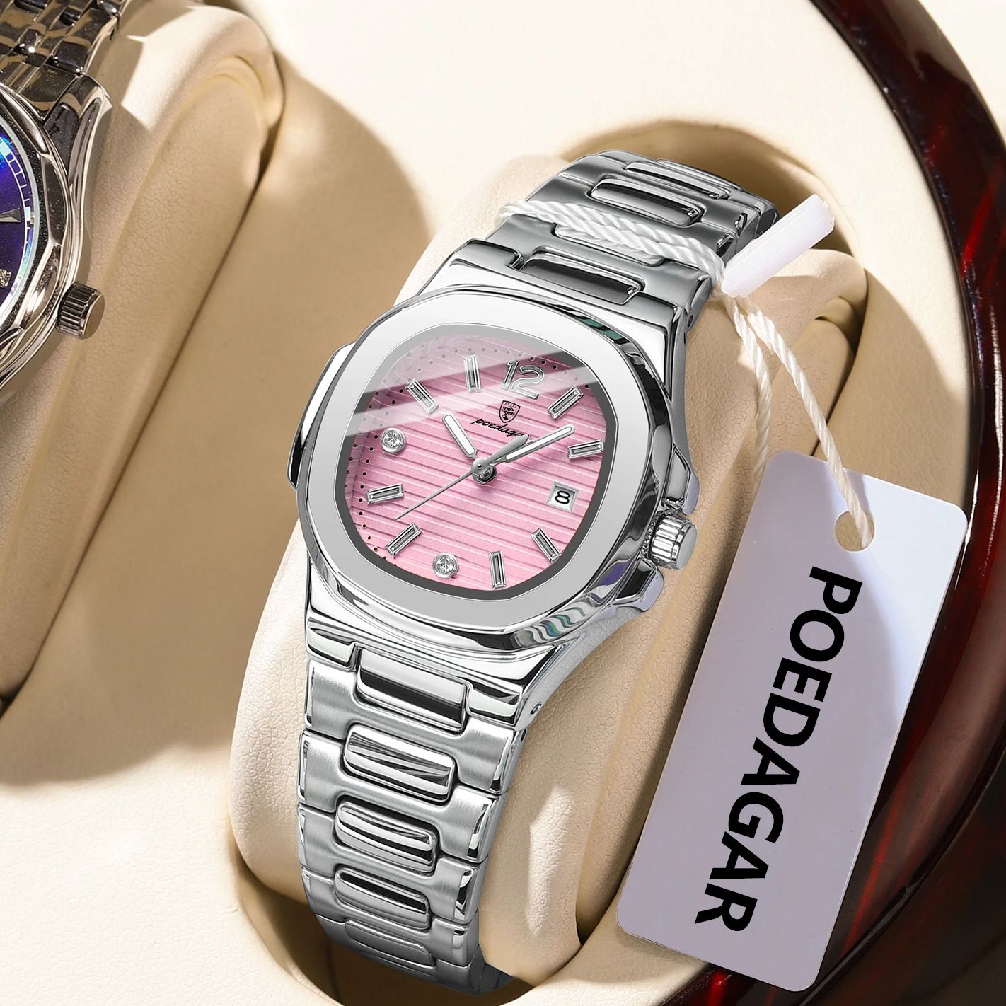 Luxury Watch For Sale - นาฬิกาข้อมือผู้หญิง POEDAGAR สี่เหลี่ยมแฟชั่น เรืองแสง กันน้ำ แสดงวันที่