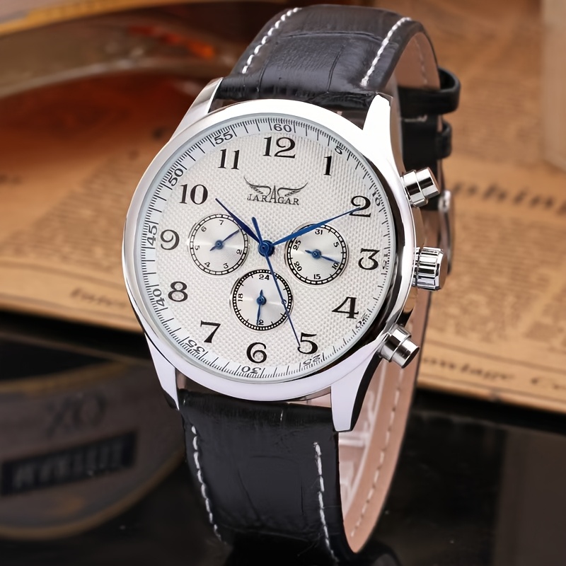 Luxury Watch Tier - นาฬิกาจักรกลสำหรับผู้ชายระดับหรูหราชั้นนำ ดีไซน์โครงกระดูก สายหนัง นาฬิกาจักรกลอัตโนมัติเต็มรูปแบบมัลติฟังก์ชั่นแบบสามตาหกเข็ม นาฬิกาผู้ชายสไตล์ยุโรป อเมริกา