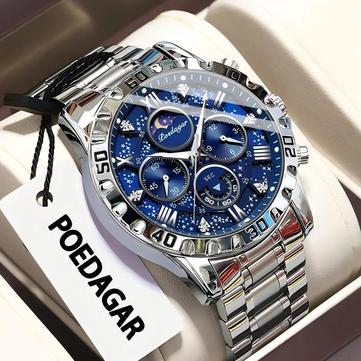 Luxury Watch Zone - POEDAGAR หรูหราแฟชั่นผู้ชายนาฬิกากันน้ำโครโนกราฟผู้ชายนาฬิกาสแตนเลสกีฬาทหารควอตซ์นาฬิกาผู้ชาย
