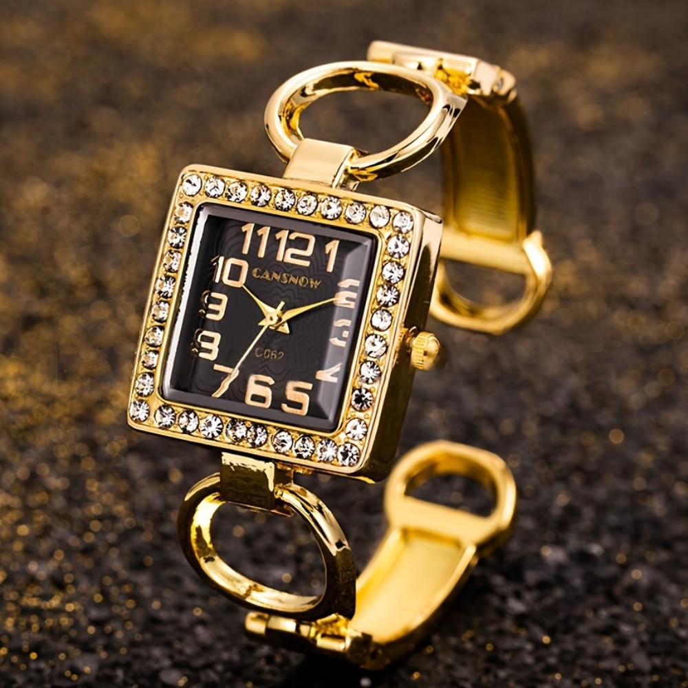 Luxury Watch Square - หรูหราแฟชั่น Rhinestone Square Dial นาฬิกาควอตซ์ Elegant