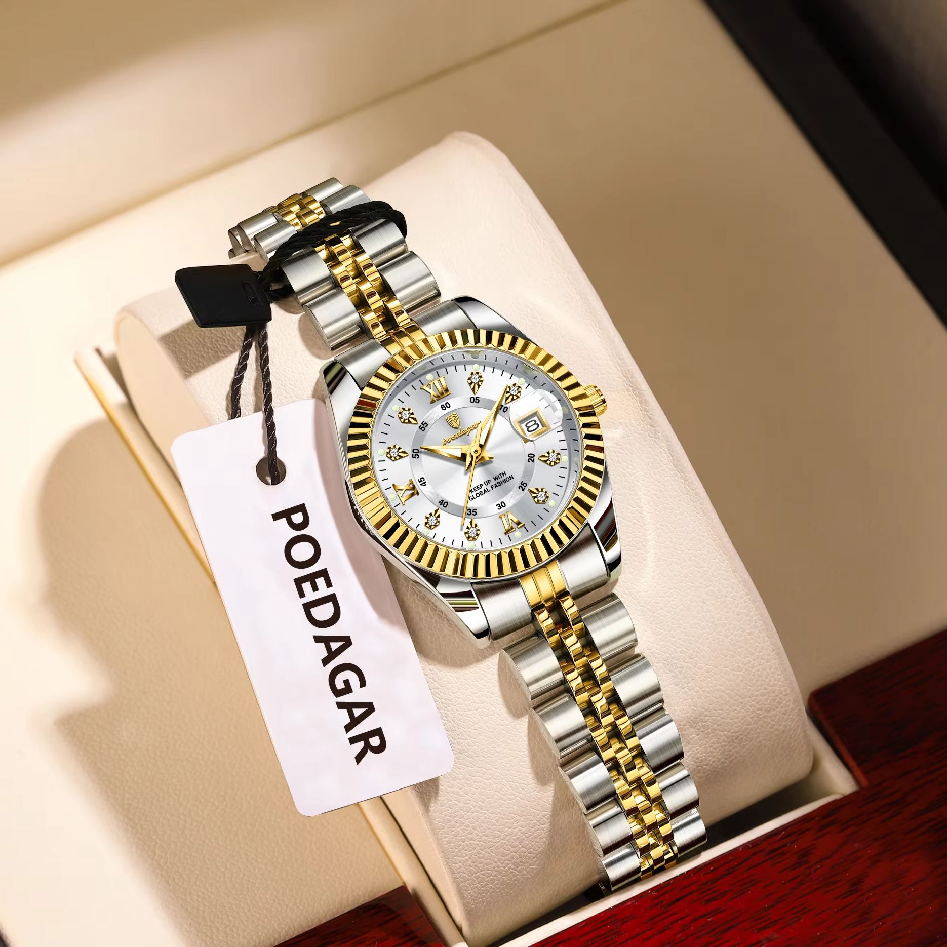 Luxury Watch For Sale - POEDAGAR แฟชั่นหรูหราสุภาพสตรีนาฬิกาข้อมือกันน้ําส่องสว่างวันที่นาฬิกาสําหรับผู้หญิงสแตนเลสควอตซ์อินเทรนด์นาฬิกาของผู้หญิง