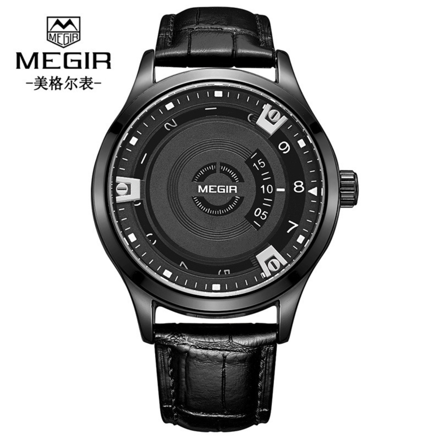 Luxury Watch With Leather Strap - MEGIR นาฬิกาผู้ชายหรูหราสายหนังกีฬานาฬิกาทหารชายนาฬิกากันน้ำนาฬิกาข้อมือควอตซ์ลำลองรีโลจ ฮอมเบอร์ 1067
