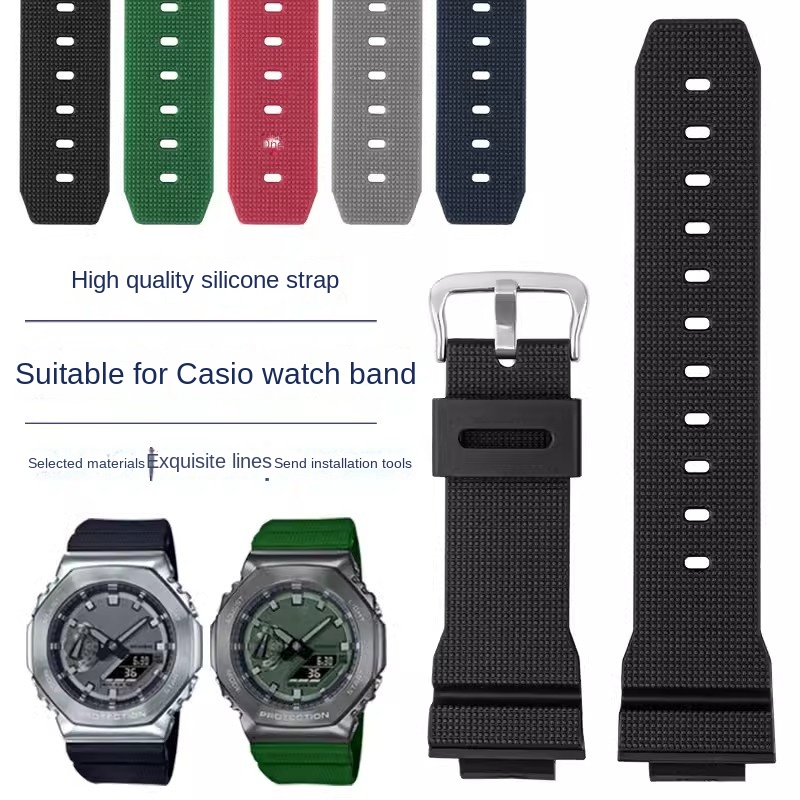 Luxury Watch Casio - Casio G-shock สายนาฬิกา GM-2100 GM-S2100แนวกีฬาสำหรับผู้ชายสายนาฬิกากันน้ำสายรัดข้อมือยางเรซินสีเทาสีแดงขนาด16มม.
