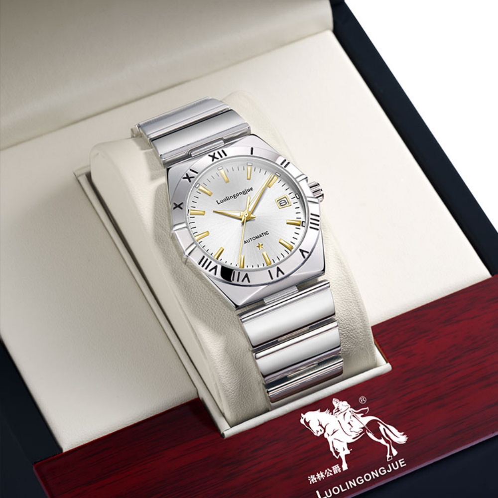 Luxury Watch Tier - นาฬิกาจักรกลสำหรับผู้ชายระดับหรูหราชั้นนำ, ระบบไขลานอัตโนมัติ, ดีไซน์โครงกระดูก, สายสแตนเลส, สไตล์ยุโรปและอเมริกา, ระดับไฮเอนด์,