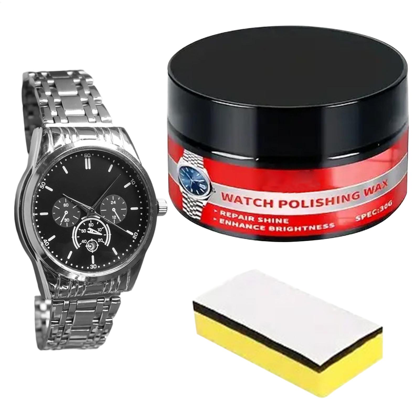 Luxury Watch Cleaning Kit - ชุดขัดคริสตัลนาฬิกา กำจัดรอยขีดข่วน พร้อมสายรัดฟองน้ำ และอุปกรณ์ซ่อมรอยขีดข่วนหน้าจอ เพื่อคืนความเงางามแก่กระจก ทองเหลือง