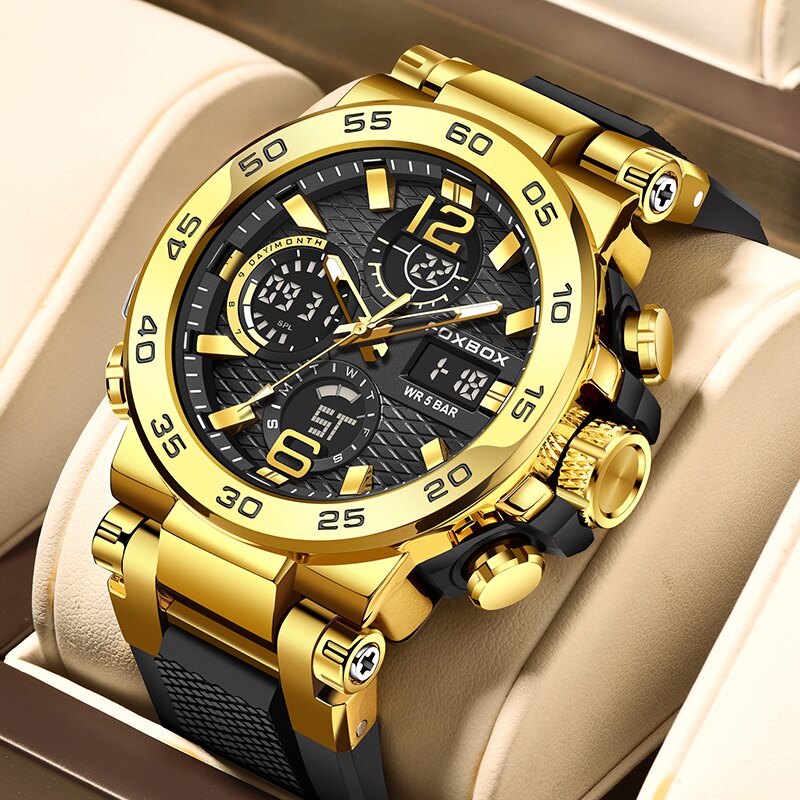 Luxury Watch Collection Box - Foxbox นาฬิกาธุรกิจผู้ชายแฟชั่นนักดำน้ำนาฬิกาผู้ชายแบรนด์ชั้นนำหรูหรากีฬาทหารกันน้ำโครโนกราฟ Relógio Masculino + กล่อง