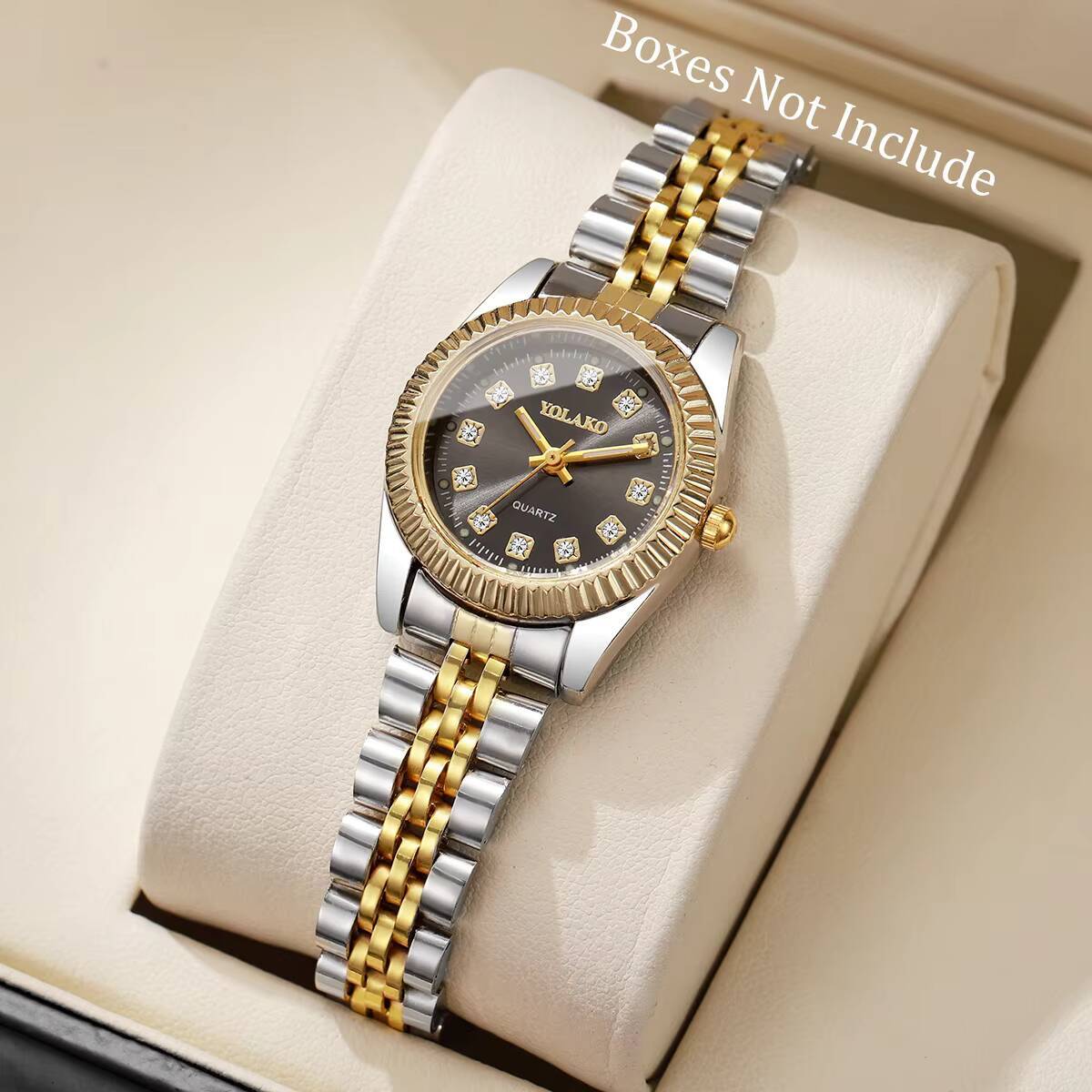 Luxury Watch Case - แฟชั่นไรน์สโตนผู้หญิงนาฬิกาควอทซ์หรูหราสแตนเลสสตีลปฏิทินนาฬิกาข้อมือเรโลจิโอ เฟมินีโนนาฬิกาของขวัญ (ไม่มีกล่อง)