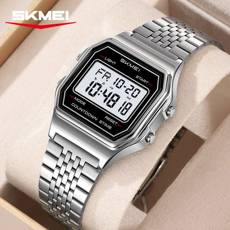 Luxury Watch Zone - นาฬิกาข้อมือดิจิตอล SKMEI 2465 รุ่นหรูสำหรับผู้ชาย นาฬิกาอิเล็กทรอนิกส์ผู้ชาย สายสแตนเลส