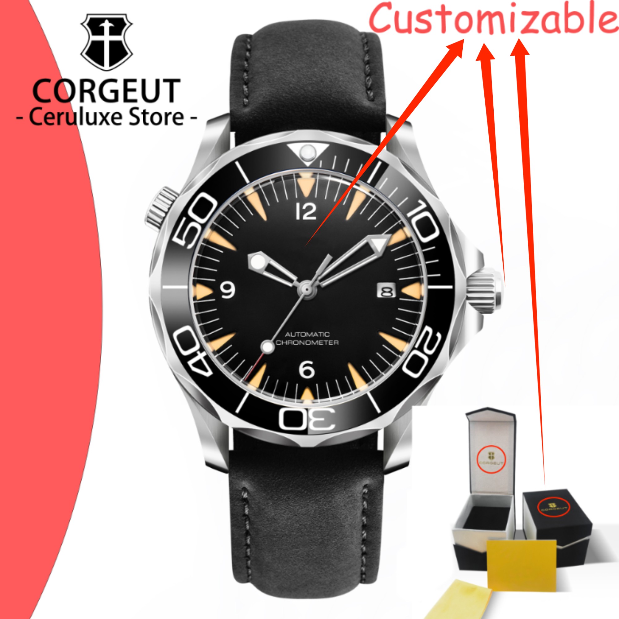 Luxury Watch Logo - นาฬิกาดำน้ำแบบอัตโนมัติ รุ่นใหม่ กระจกแซฟไฟร์ โลโก้สั่งทำพิเศษ เครื่องจักรกลญี่ปุ่น 8215